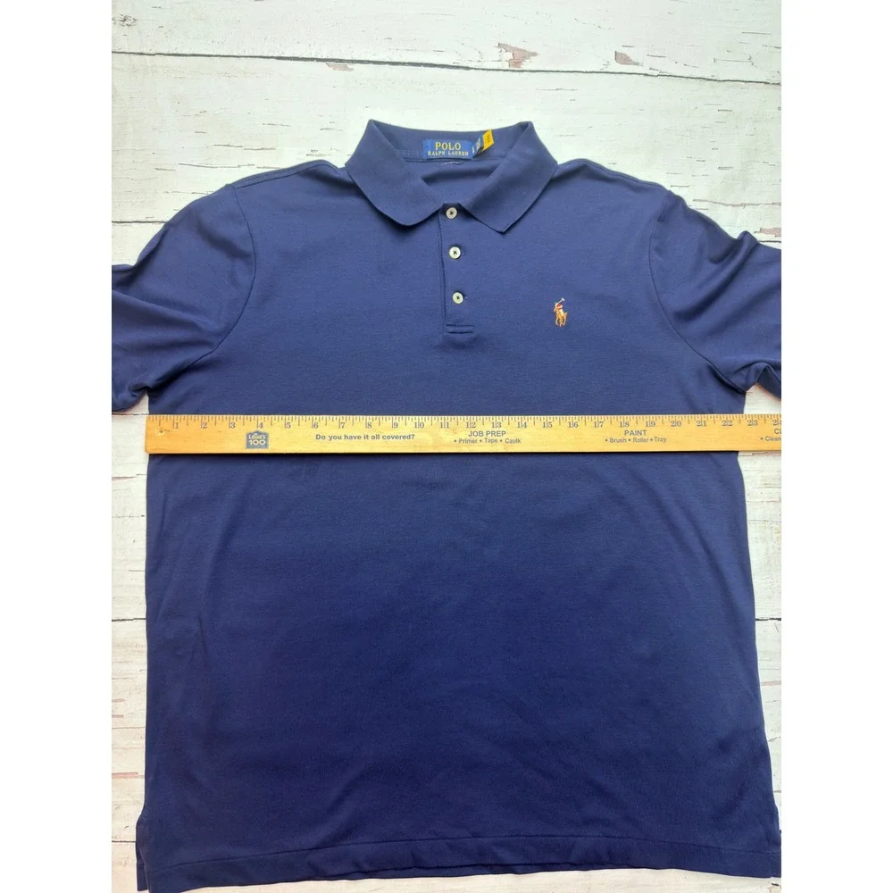 Polo Ralph Lauren Mens Classic Fit Navy Blue Cotton Interlock Polo Shirt Large